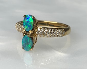 Australian Opal Ring, Moi Et Toi Ring, Toi Et Moi Opal Ring, Opal Gold Ring, Natural Opal Ring, Opal Rings For Women, Modern Opal Ring