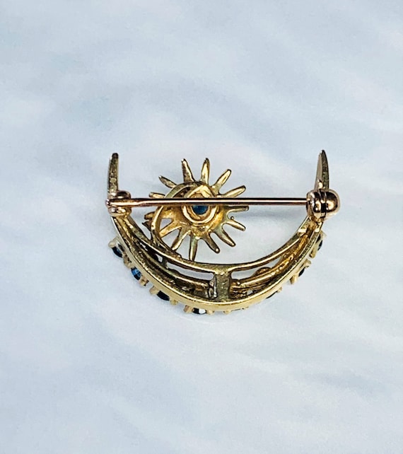 Crescent Moon Pin, Celestial Sapphire Brooch, Blu… - image 5