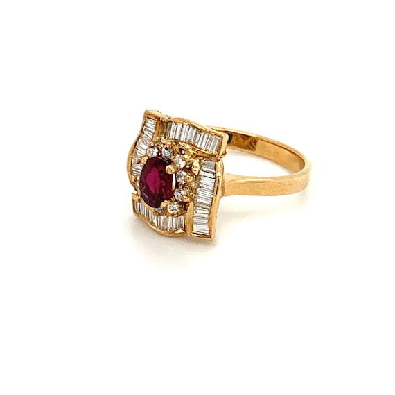 Vintage Oval Ruby Diamond Ring: 18k Yellow Gold, … - image 6