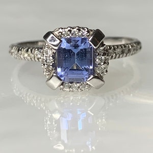 Tanzanite Engagement Ring, Tanzanite Ring for Women, Emerald Cut Engagement Ring Halo, Tanzanite Diamond Ring, Gemstone Engagement Ring