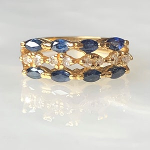 Sapphire Band, Sapphire Ring For Women, Sapphire Diamond Ring, Marquise Sapphire Ring, Vintage Sapphire Gold Ring, Vintage 14k Gold Ring,