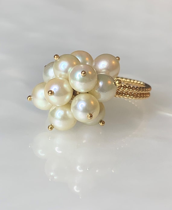 Pearl Gold Ring, Pearl Cocktail Ring, Pearl Clust… - image 1