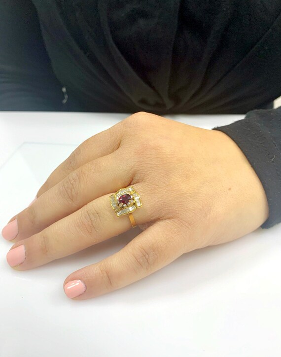 Vintage Oval Ruby Diamond Ring: 18k Yellow Gold, … - image 7