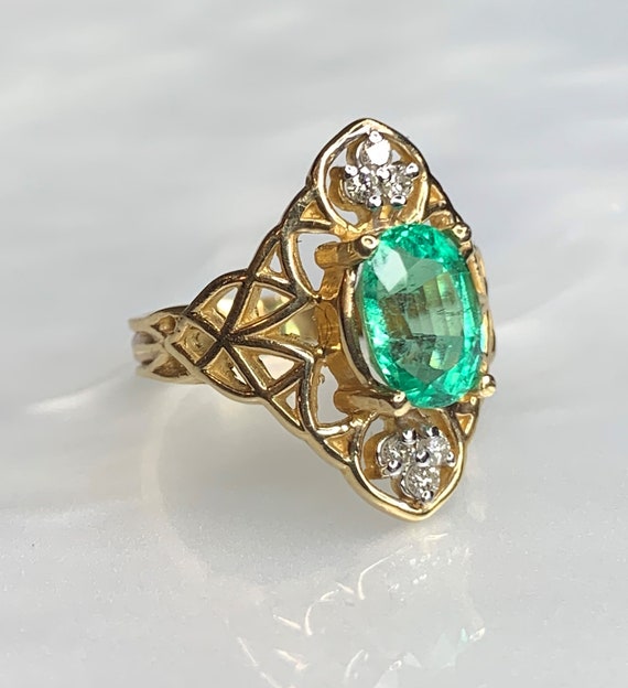 Oval Emerald Ring, Emerald Filigree Ring, Emerald… - image 2