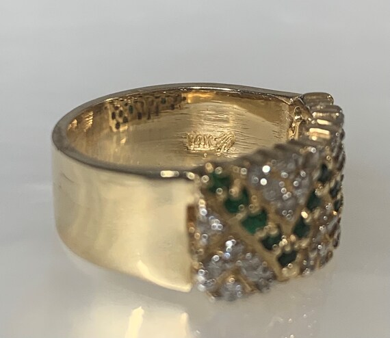 Vintage Emerald Diamond Ring: 14k Gold Zig Zag Le… - image 8