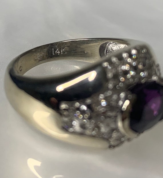 Vintage Oval Ruby Diamond Ring: 14k White Gold Ea… - image 4