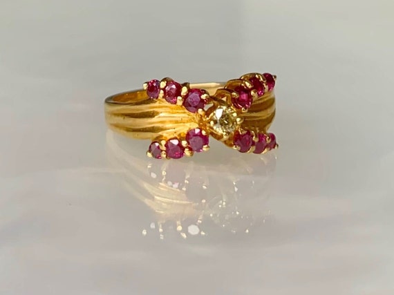 Vintage Ruby Diamond Crossover Ring - 90s Criss C… - image 2