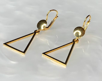 Solid Gold Earrings, Yellow Gold Earrings, Modern Gold Earrings, Geometric Gold Earrings, Dangling Earrings For Women, Triangle Gold Earring