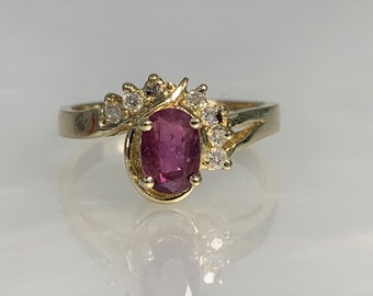 Vintage Oval Ruby Diamond Ring: 14k Gold Gemstone Engagement Ring