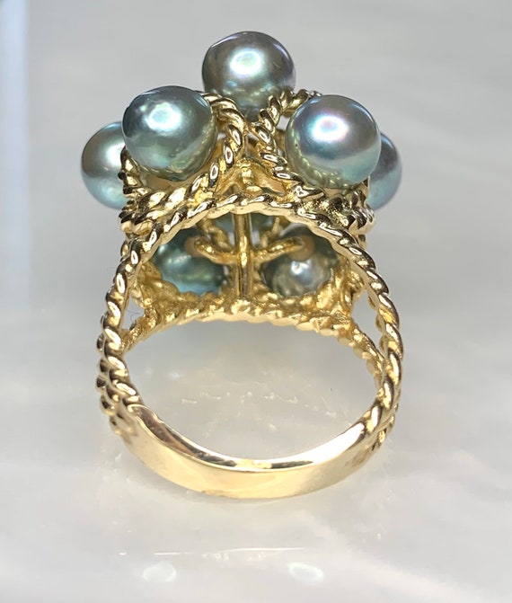 Vintage Pearl Ring, Gray Pearl Ring, Pearl Cluste… - image 4