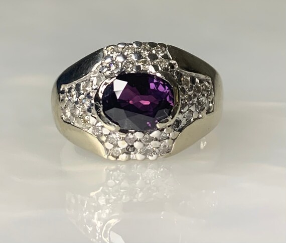 Vintage Oval Ruby Diamond Ring: 14k White Gold Ea… - image 6