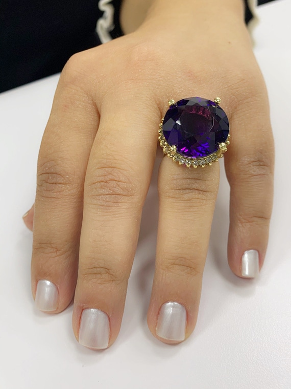 Amethyst Cocktail Ring, Round Amethyst Ring, Amet… - image 5