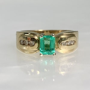 Vintage Emerald Cut Ring: 14k Yellow Gold Diamond Accent
