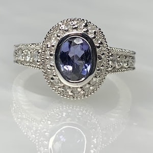 Tanzanite Ring, Tanzanite Engagement Ring, Tanzanite Diamond Ring, Tanzanite Jewelry, White Gold Ring, Vintage Gemstone Ring, Bezel Set Ring image 1