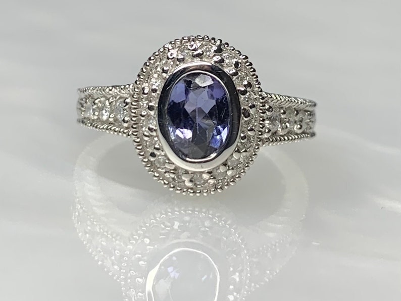 Tanzanite Ring, Tanzanite Engagement Ring, Tanzanite Diamond Ring, Tanzanite Jewelry, White Gold Ring, Vintage Gemstone Ring, Bezel Set Ring image 1