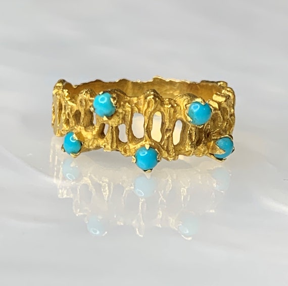 Vintage Gold Band, Vintage Turquoise Ring, Turquo… - image 3