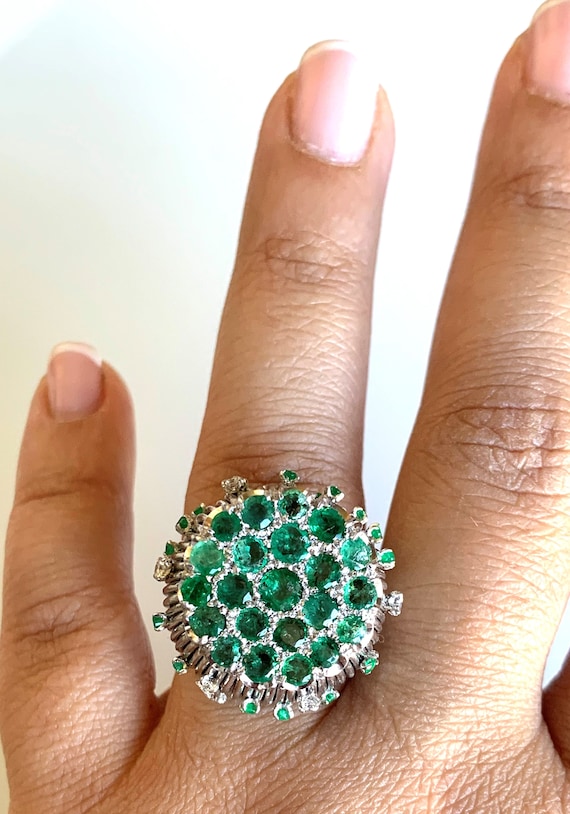 Vintage Emerald Diamond Ring: 14k Two Tone Gold, … - image 7