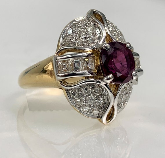Vintage Ruby Diamond Ring: 18k Gold Floral Engage… - image 2