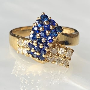 Sapphire Diamond Ring, Sapphire Ring For Women, Vintage Sapphire Ring, Sapphire Bypass Ring, Vintage Sapphire Jewelry, Valentines Day Gift