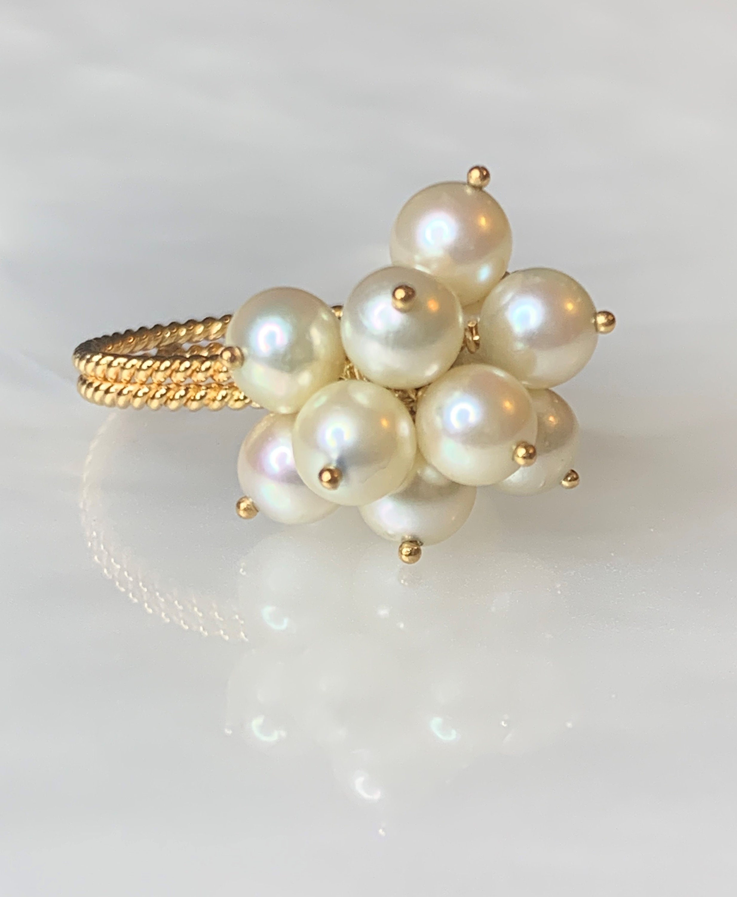 Pearl Gold Ring Pearl Cocktail Ring Pearl Cluster Ring - Etsy