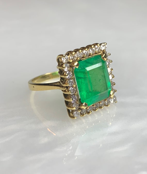Vintage Emerald Ring, Emerald Cut Emerald Ring, V… - image 2