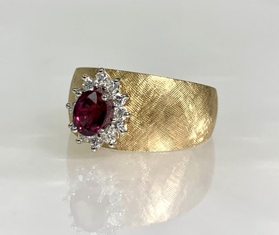 Vintage Oval Ruby Diamond Ring: 14k Yellow Gold, … - image 2
