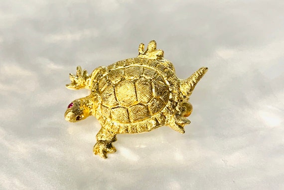 Turtle Brooch Pin, Vintage Turtle Pin, 14k Solid … - image 1