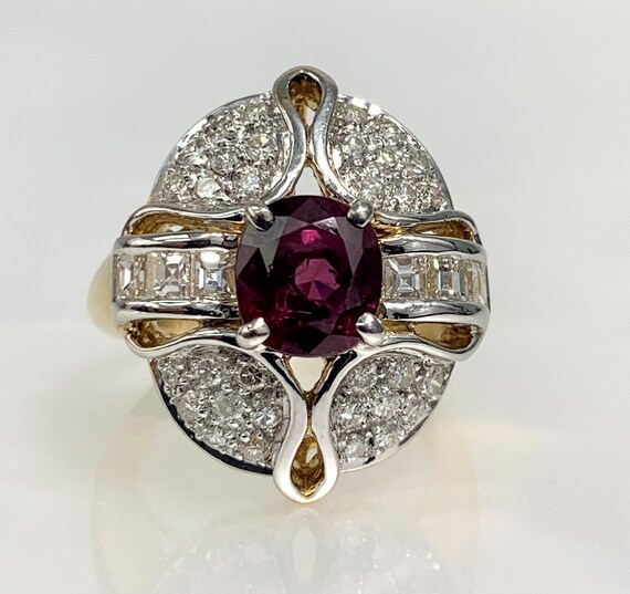 Vintage Ruby Diamond Ring: 18k Gold Floral Engage… - image 1