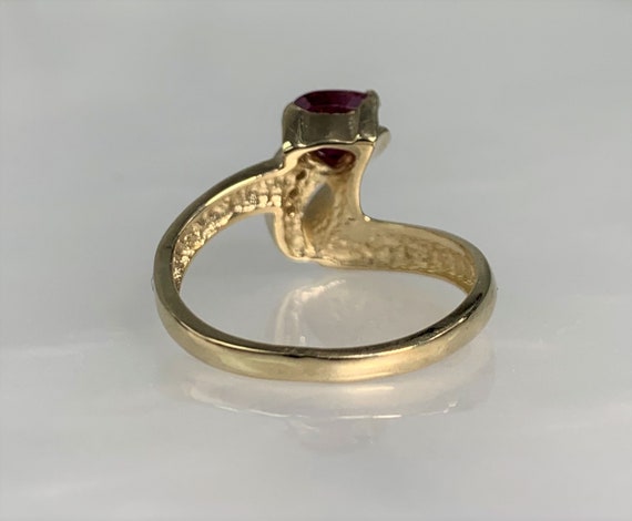 Vintage 14k Gold Trillion Ruby Ring with Diamond … - image 4