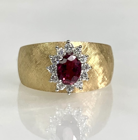 Vintage Oval Ruby Diamond Ring: 14k Yellow Gold, … - image 1