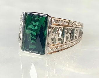 Grüner Turmalin Verlobungsring: 750 Weißgold Diamant Cocktailring