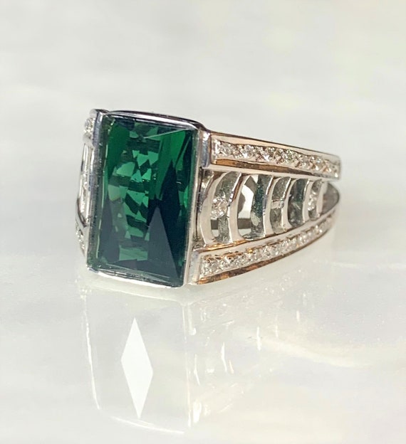 Green Tourmaline Ring, Green Tourmaline Engagemen… - image 1