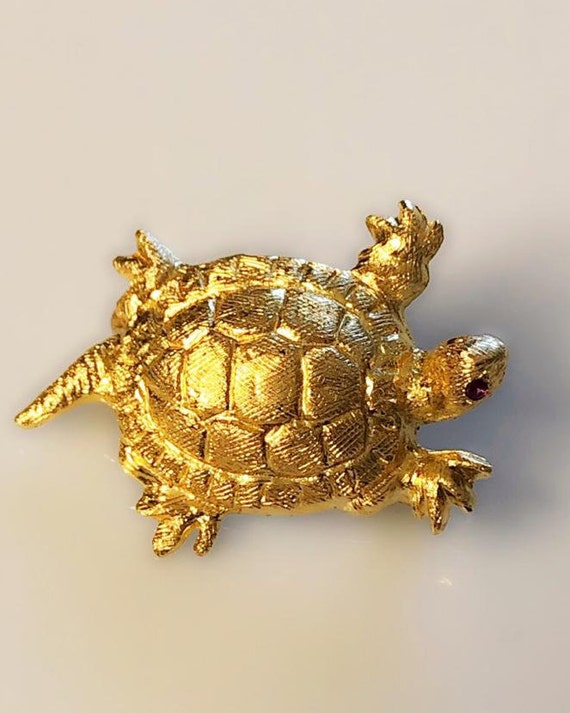 Turtle Brooch Pin, Vintage Turtle Pin, 14k Solid … - image 3