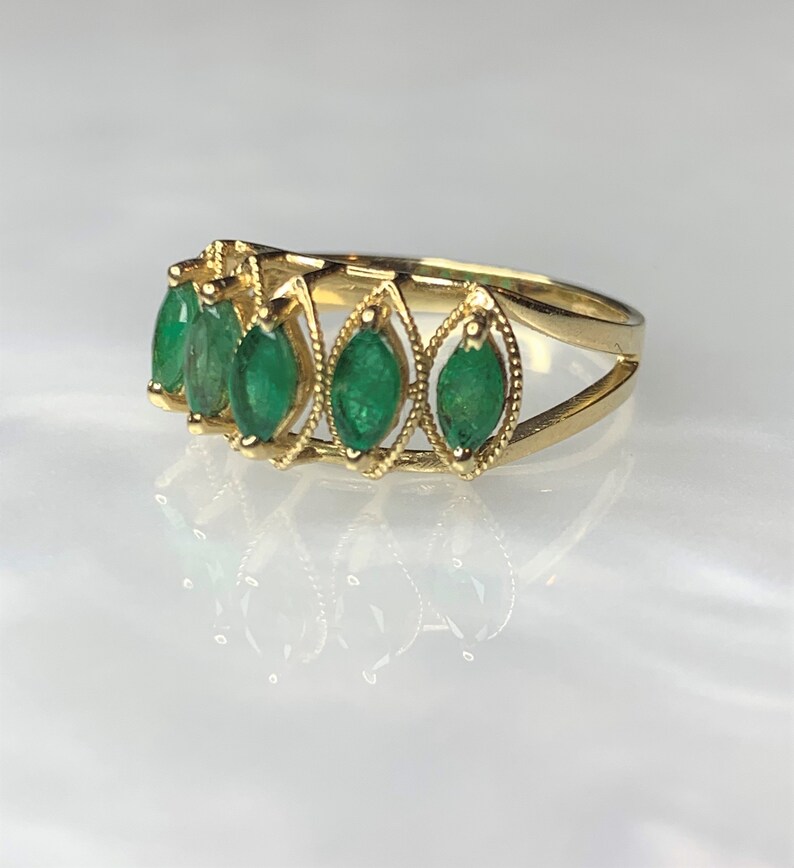 Emerald Ring, Emerald Eternity Band, Marquise Emerald Ring, Emerald Ring For Women, Emerald Eternity Band, Half Eternity Band, Gift for Wife image 1