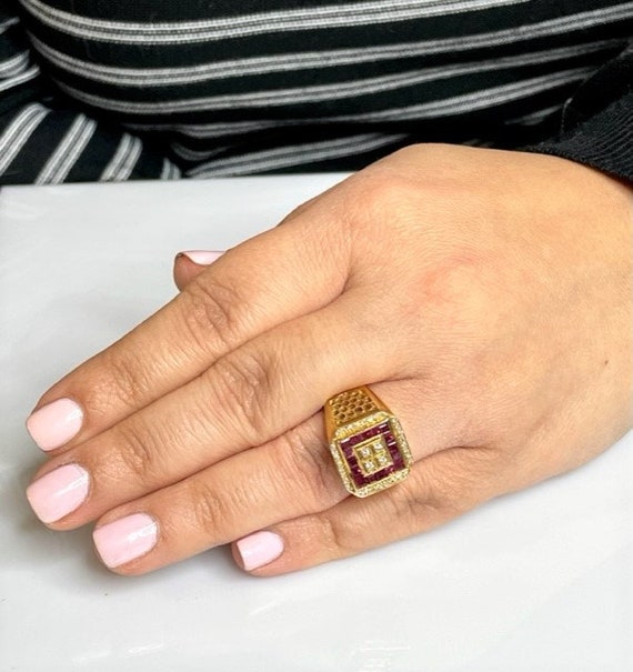 Vintage 18k Gold Ruby Diamond Ring: 70s Liberace … - image 7