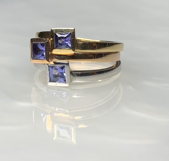 Tanzanite Trinity Ring: 14k Gold Stackable Ring S… - image 2