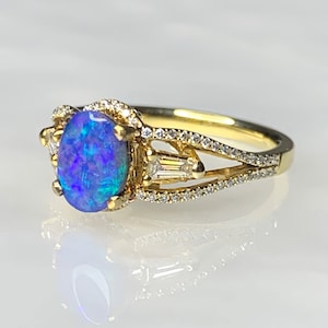 Australian Opal Ring, Opal Engagement Ring, Black Opal Ring, Opal Ring For Women, Opal Diamond Ring, Opal Jewelry, Precious Opal Gold Ring,