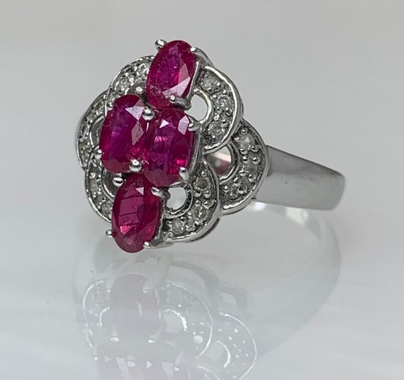 14k White Gold Ruby Diamond Ring: Oval Gemstone J… - image 2