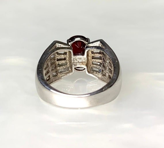 Vintage Oval Ruby Ring, Baguette Diamond Bow, 14k… - image 4