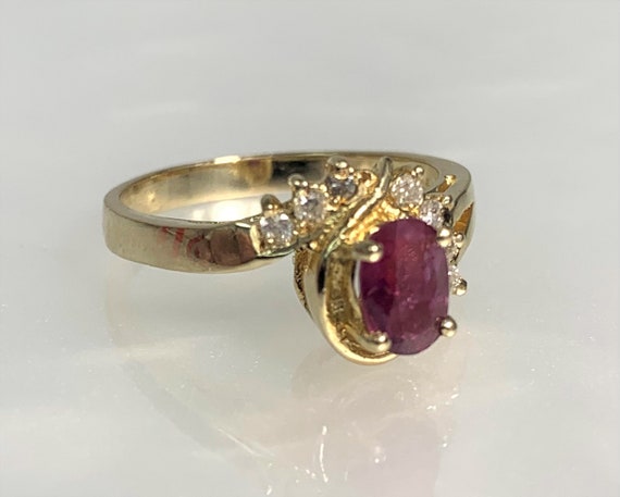 Vintage Oval Ruby Diamond Ring: 14k Gold Gemstone… - image 3