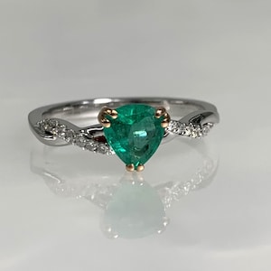 Trillion Emerald Engagement Ring: 14k White Gold Twisted Shank