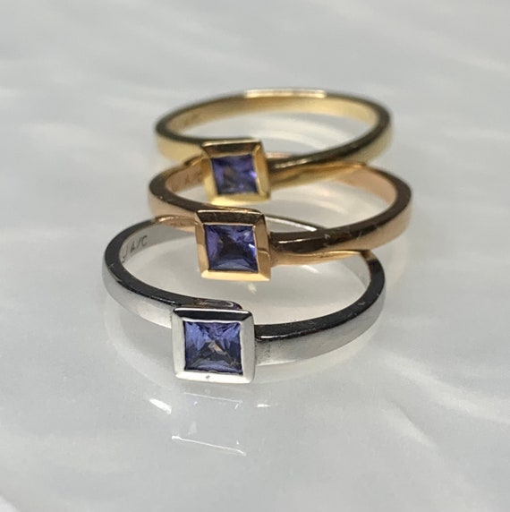 Tanzanite Trinity Ring: 14k Gold Stackable Ring S… - image 4