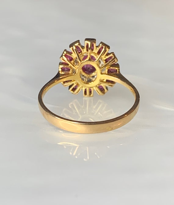 Vintage 18k Gold Ruby Diamond Ring: Art Deco Enga… - image 4
