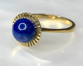 Lapis Lazuli Ring, Vintage Lapis Lazuli Ring, Retro Gold Ring, Vintage Retro Ring, Vintage Gold Ring for Women, Solid Gold Vintage Jewelry