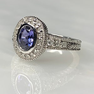 Tanzanite Ring, Tanzanite Engagement Ring, Tanzanite Diamond Ring, Tanzanite Jewelry, White Gold Ring, Vintage Gemstone Ring, Bezel Set Ring image 2