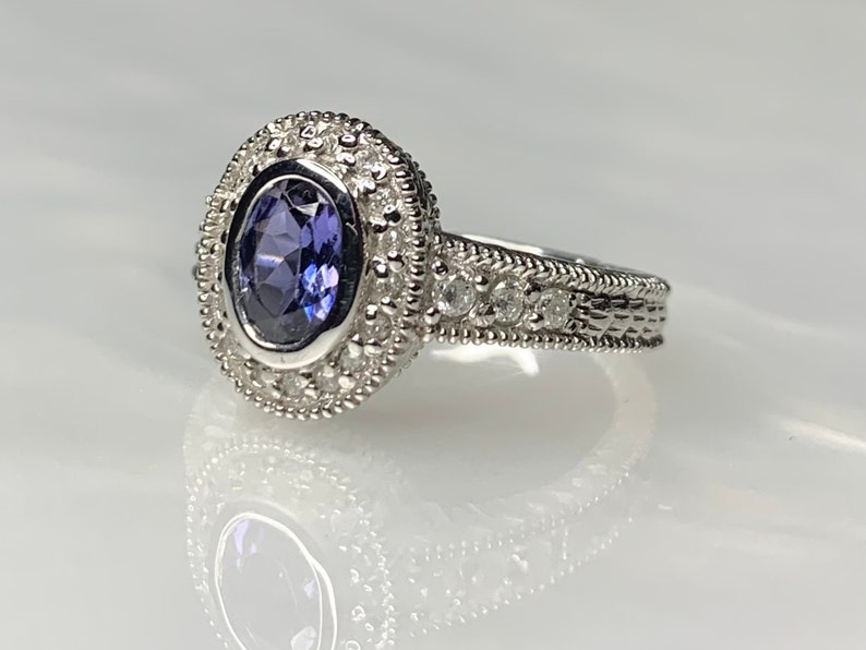 Tanzanite Ring, Tanzanite Engagement Ring, Tanzanite Diamond Ring, Tanzanite Jewelry, White Gold Ring, Vintage Gemstone Ring, Bezel Set Ring image 2