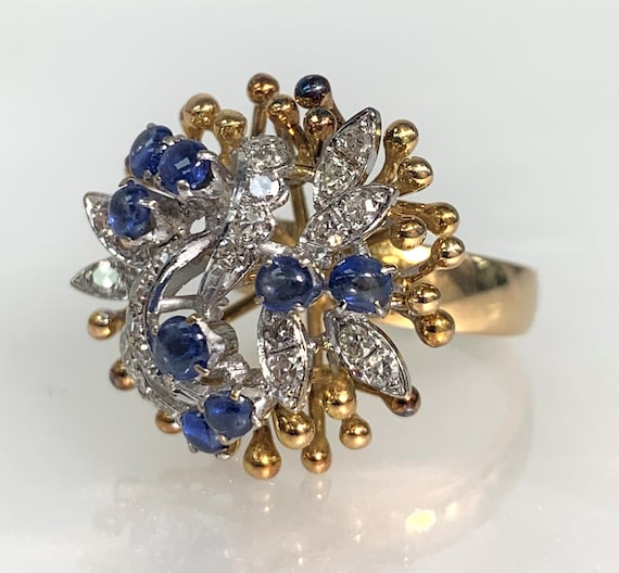 Sapphire Ring Vintage, Cabochon Sapphire Ring, Vi… - image 2