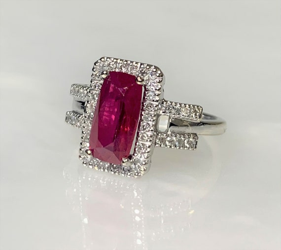Emerald Cut Ruby Engagement Ring: 14k White Gold … - image 2