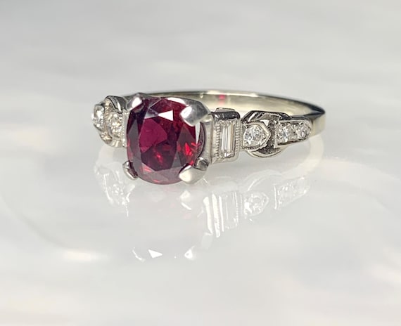 Vintage Art Deco Ruby Engagement Ring: 14k White … - image 1