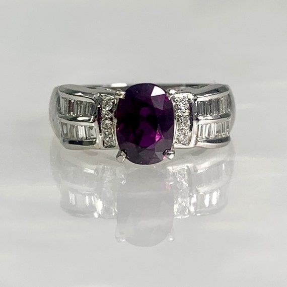 18k White Gold Ruby Ring: Oval Cut Diamond Accent… - image 1